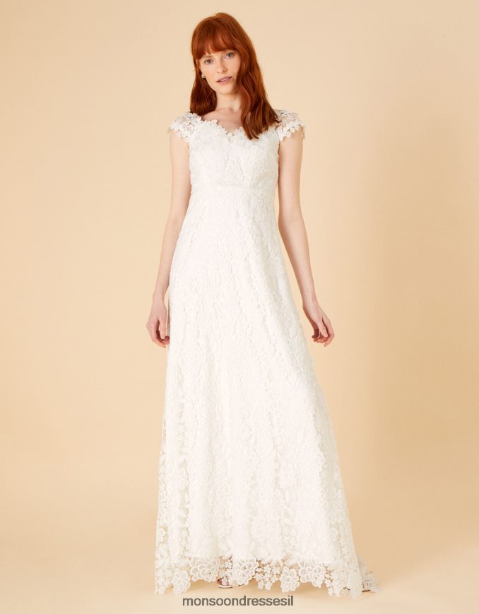 הַלבָּשָׁה Monsoon שמלת מקסי כלה קסנדרה תחרה שֶׁנהָב נשים HTJ0TZ961