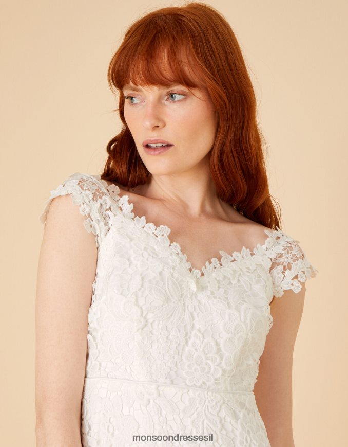 הַלבָּשָׁה Monsoon שמלת מקסי כלה קסנדרה תחרה שֶׁנהָב נשים HTJ0TZ961