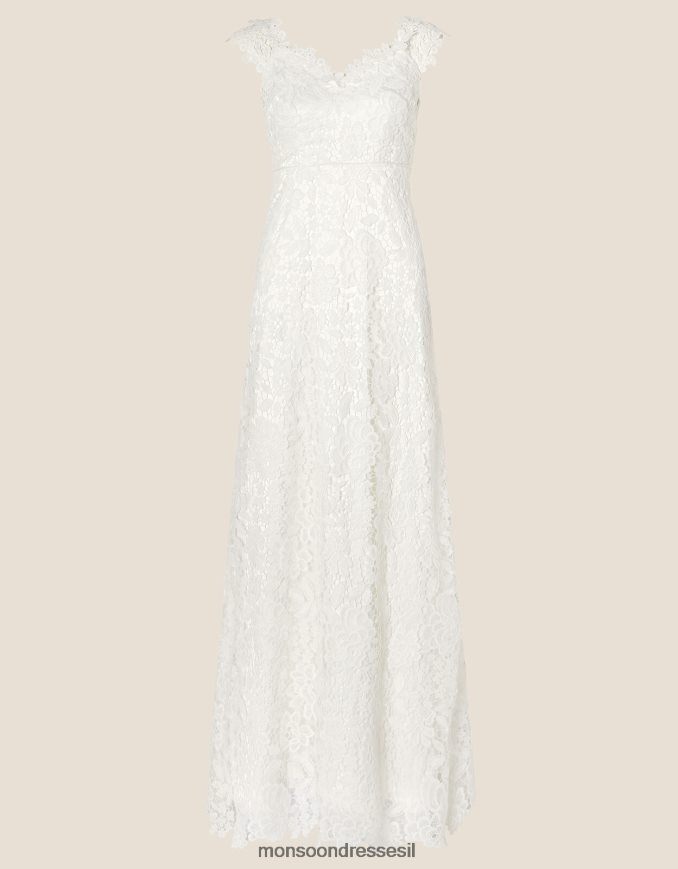 הַלבָּשָׁה Monsoon שמלת מקסי כלה קסנדרה תחרה שֶׁנהָב נשים HTJ0TZ961