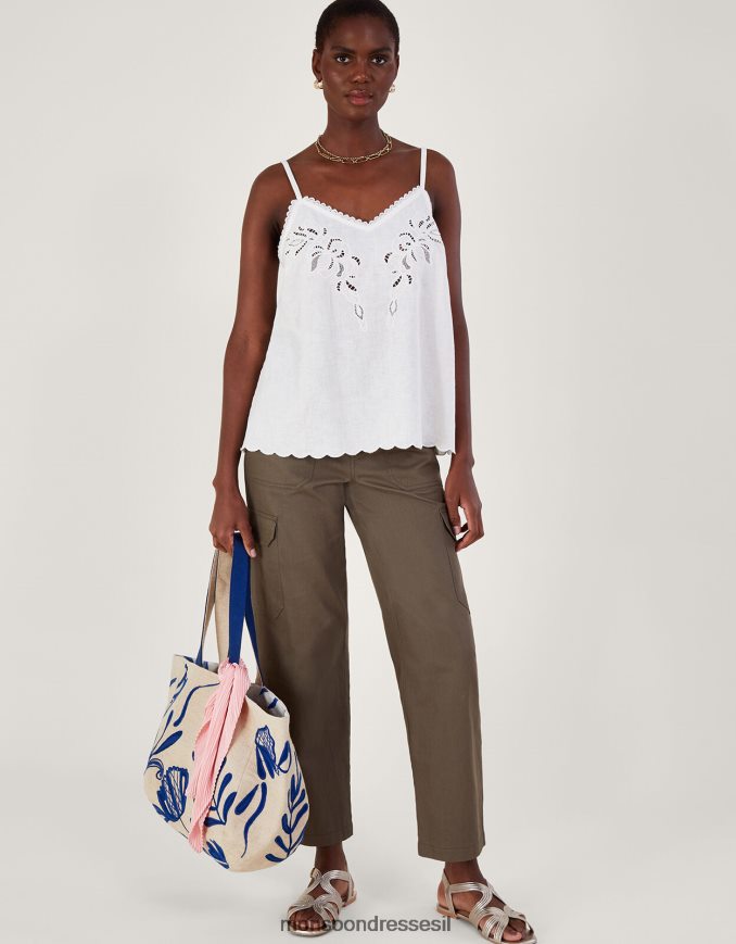 הַלבָּשָׁה Monsoon חלק עליון קמי רקמה חתוכה בתערובת פשתן שֶׁנהָב נשים HTJ0TZ963