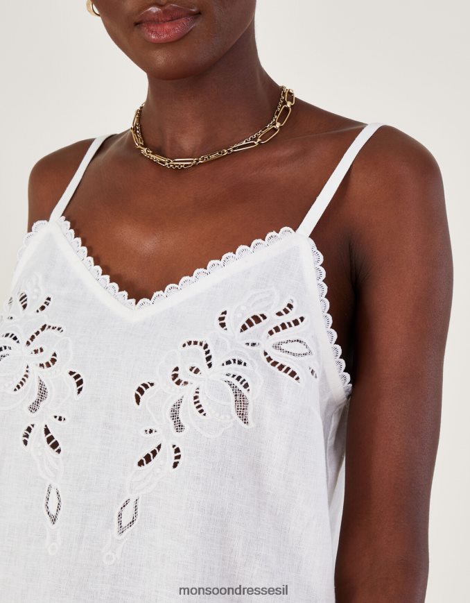 הַלבָּשָׁה Monsoon חלק עליון קמי רקמה חתוכה בתערובת פשתן שֶׁנהָב נשים HTJ0TZ963