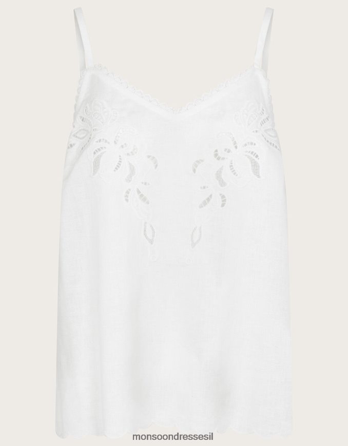 הַלבָּשָׁה Monsoon חלק עליון קמי רקמה חתוכה בתערובת פשתן שֶׁנהָב נשים HTJ0TZ963