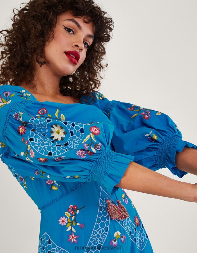 הַלבָּשָׁה Monsoon שמלה רקומה של טינה עד הברך כְּחוֹל נשים HTJ0TZ965