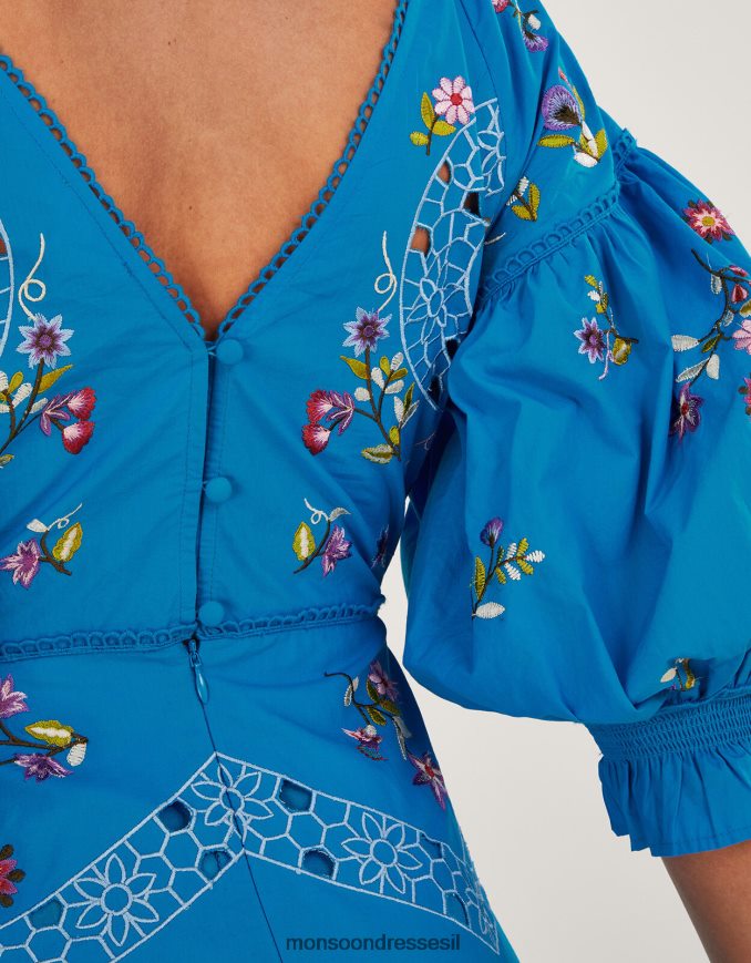 הַלבָּשָׁה Monsoon שמלה רקומה של טינה עד הברך כְּחוֹל נשים HTJ0TZ965