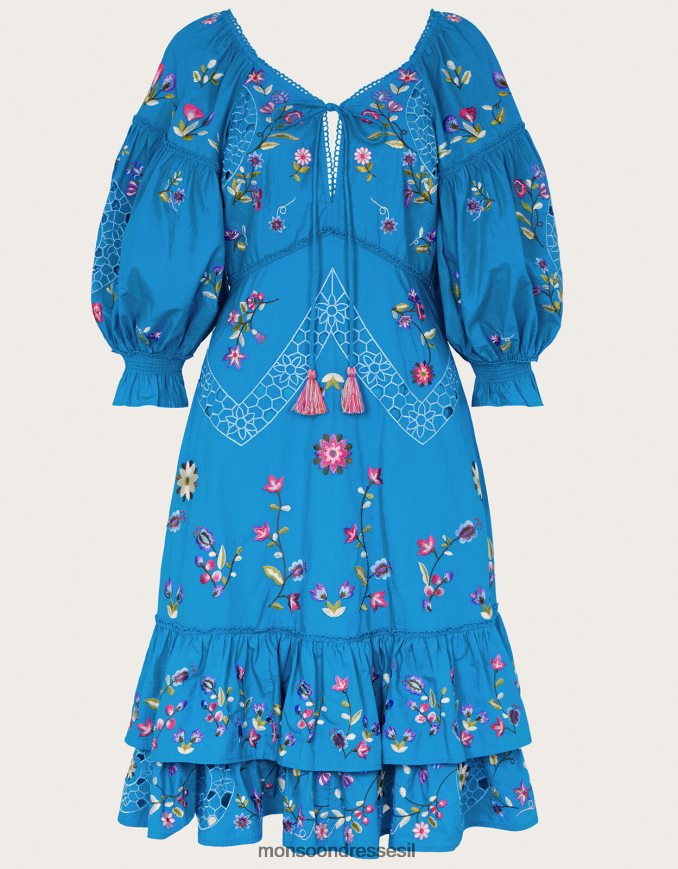 הַלבָּשָׁה Monsoon שמלה רקומה של טינה עד הברך כְּחוֹל נשים HTJ0TZ965