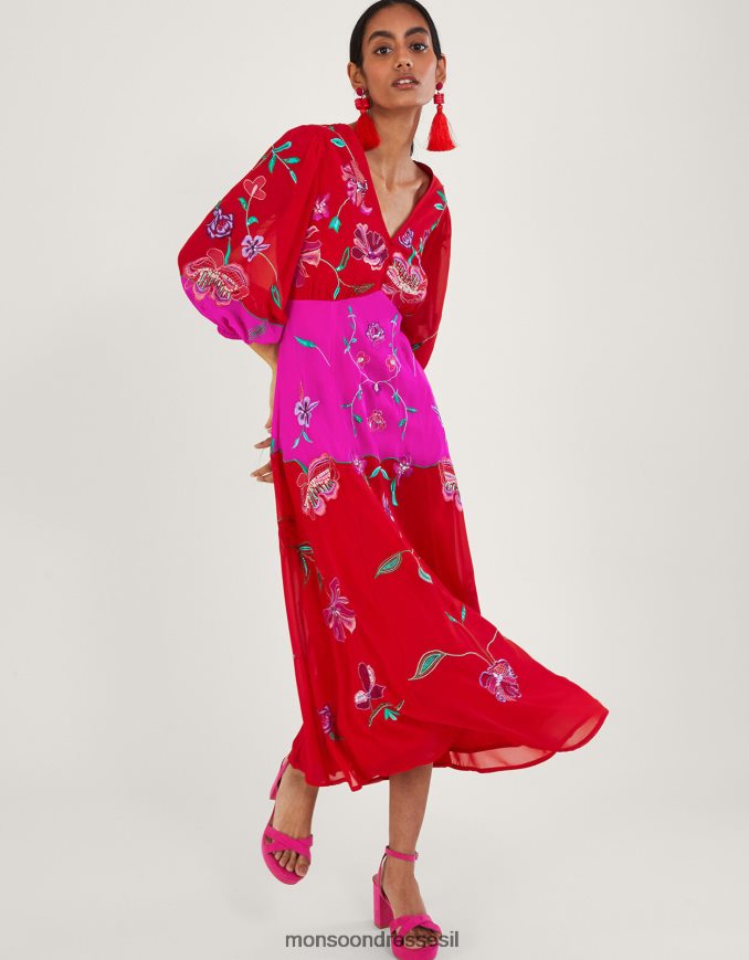 הַלבָּשָׁה Monsoon שמלה מעוטרת של ג'ואנה מפוליאסטר ממוחזר אָדוֹם נשים HTJ0TZ967