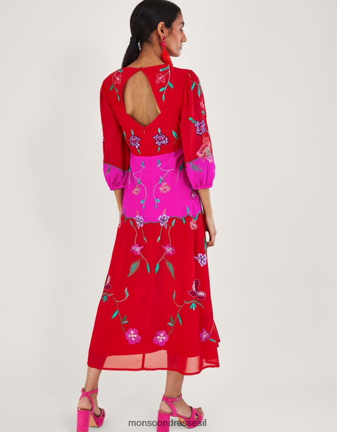 הַלבָּשָׁה Monsoon שמלה מעוטרת של ג'ואנה מפוליאסטר ממוחזר אָדוֹם נשים HTJ0TZ967