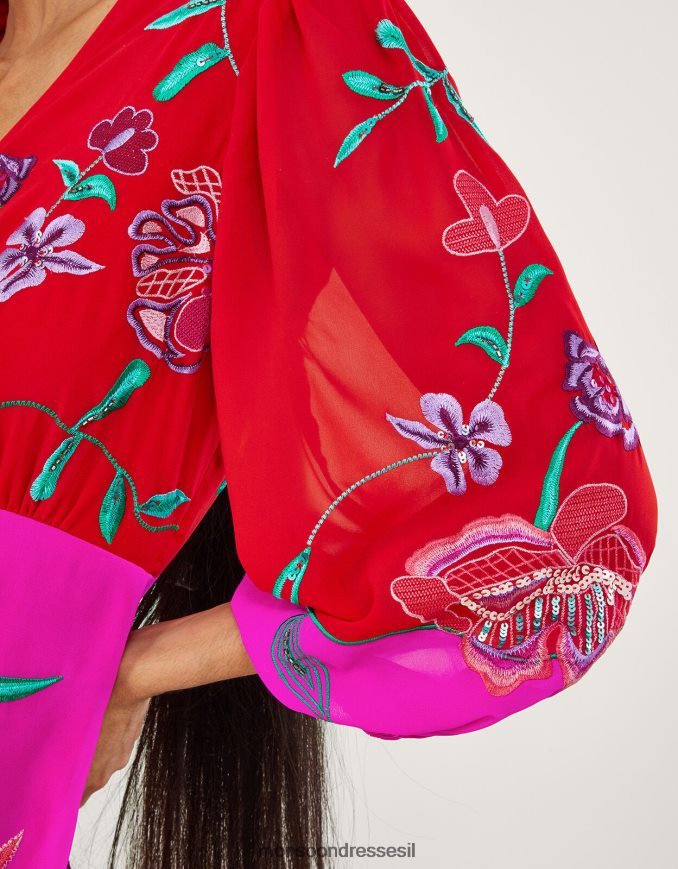 הַלבָּשָׁה Monsoon שמלה מעוטרת של ג'ואנה מפוליאסטר ממוחזר אָדוֹם נשים HTJ0TZ967