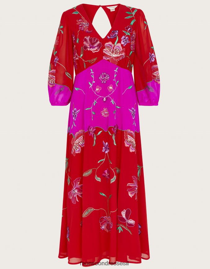 הַלבָּשָׁה Monsoon שמלה מעוטרת של ג'ואנה מפוליאסטר ממוחזר אָדוֹם נשים HTJ0TZ967