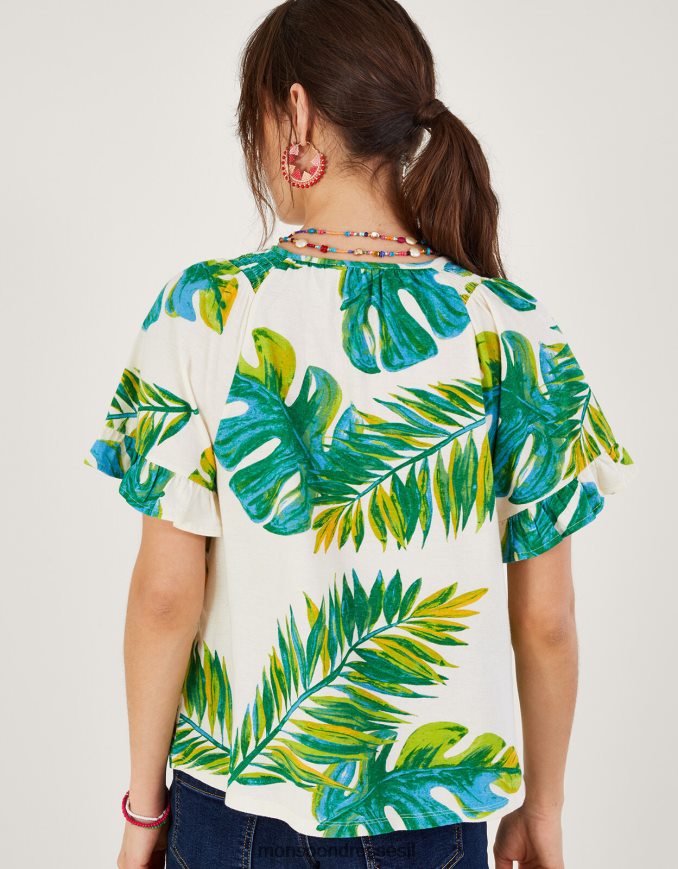 הַלבָּשָׁה Monsoon טופ ג'רסי בהדפס כף היד שֶׁנהָב נשים HTJ0TZ968