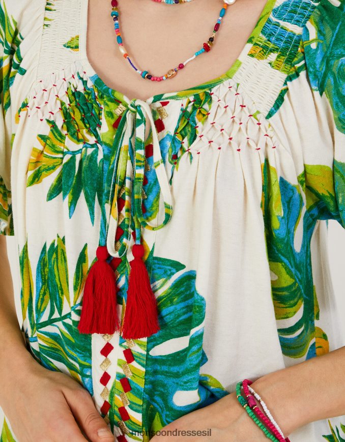 הַלבָּשָׁה Monsoon טופ ג'רסי בהדפס כף היד שֶׁנהָב נשים HTJ0TZ968