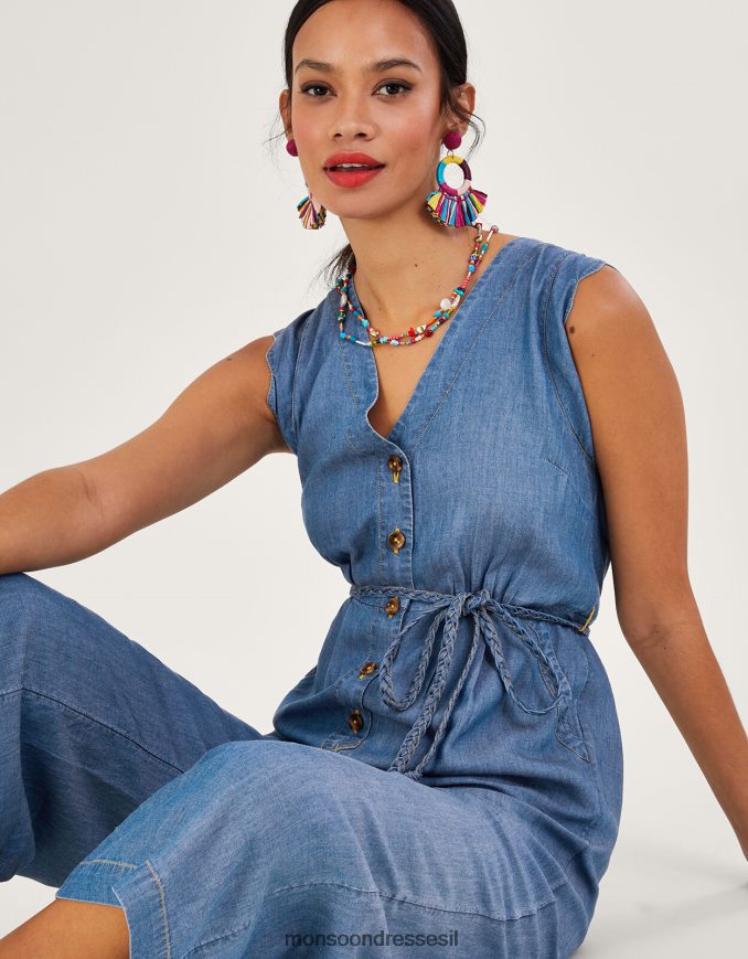 הַלבָּשָׁה Monsoon סרבל ג'ינס עם חגורת קשירה כחול (כחול ג'ינס) נשים HTJ0TZ96