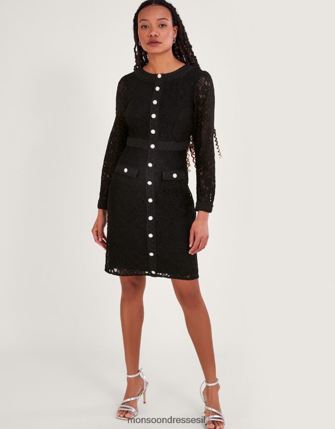 הַלבָּשָׁה Monsoon שמלת תחרה של ליליאן שָׁחוֹר נשים HTJ0TZ97