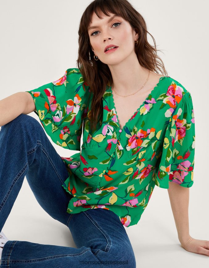 הַלבָּשָׁה Monsoon טופ תה לילו בוויסקוזה בר קיימא ירוק נשים HTJ0TZ970