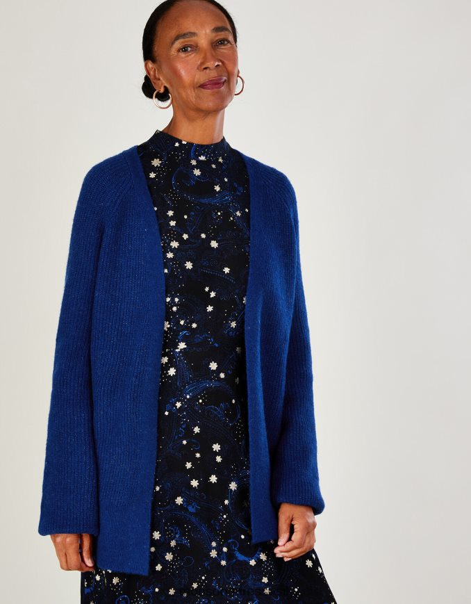 הַלבָּשָׁה Monsoon קרדיגן סריג מצולע רך במיוחד כחול (קובלט) נשים HTJ0TZ972