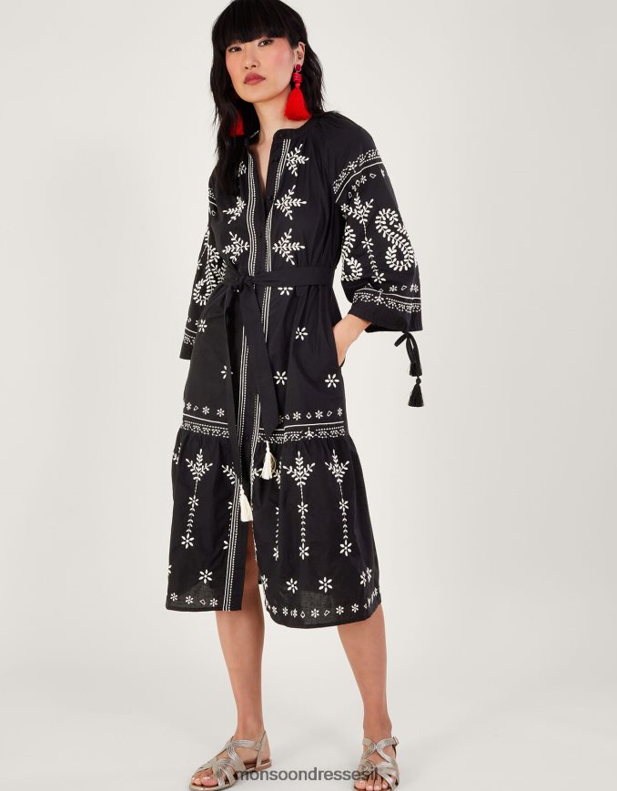 הַלבָּשָׁה Monsoon שמלת טוניקה מידי רקומה שָׁחוֹר נשים HTJ0TZ973