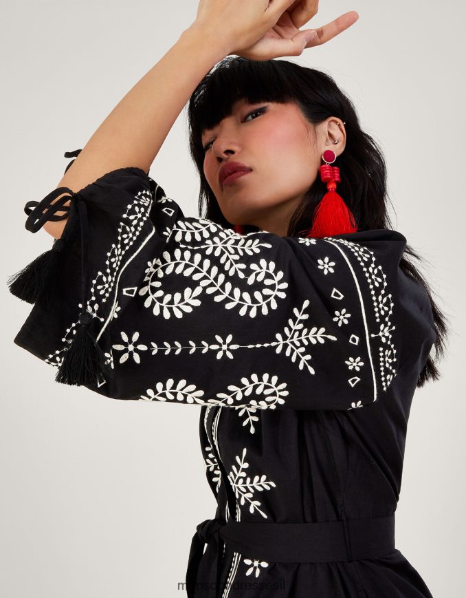 הַלבָּשָׁה Monsoon שמלת טוניקה מידי רקומה שָׁחוֹר נשים HTJ0TZ973