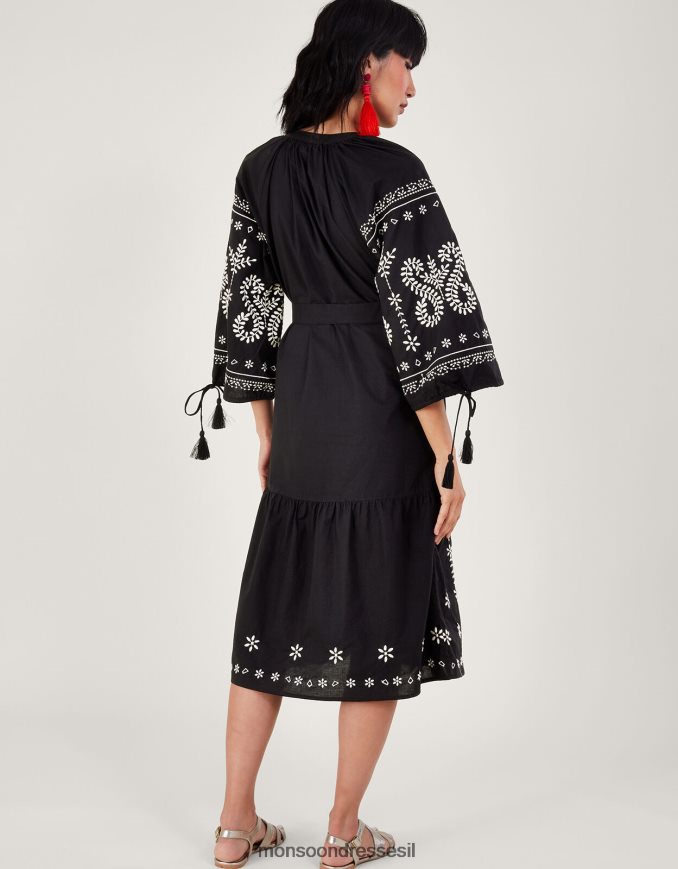 הַלבָּשָׁה Monsoon שמלת טוניקה מידי רקומה שָׁחוֹר נשים HTJ0TZ973