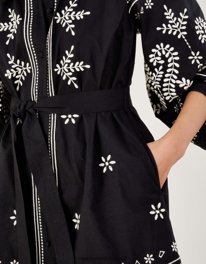 הַלבָּשָׁה Monsoon שמלת טוניקה מידי רקומה שָׁחוֹר נשים HTJ0TZ973