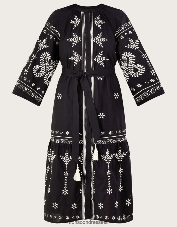 הַלבָּשָׁה Monsoon שמלת טוניקה מידי רקומה שָׁחוֹר נשים HTJ0TZ973