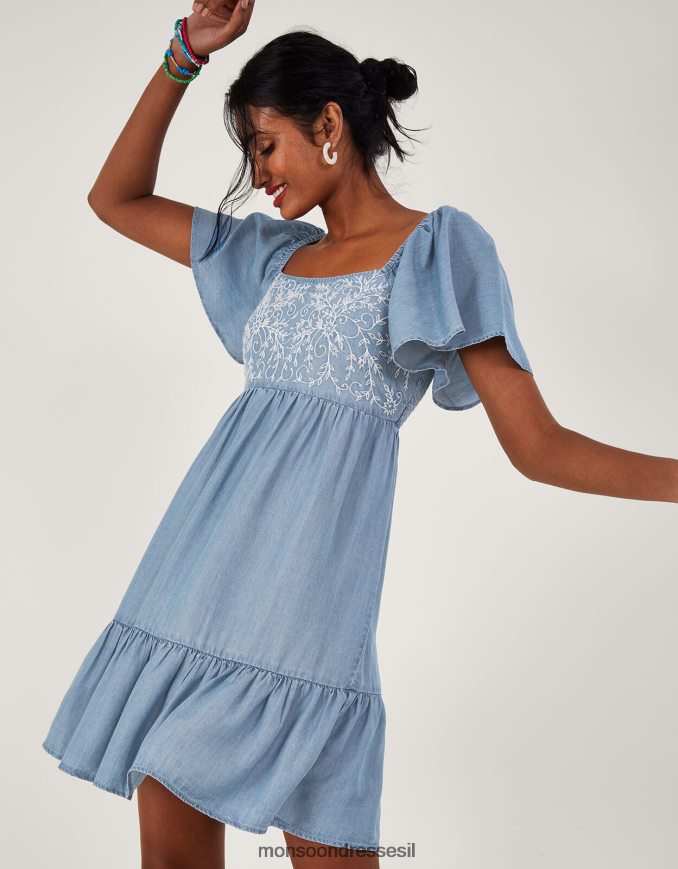 הַלבָּשָׁה Monsoon שמלת ג'ינס קצרה רקומה כחול (כחול ג'ינס) נשים HTJ0TZ974