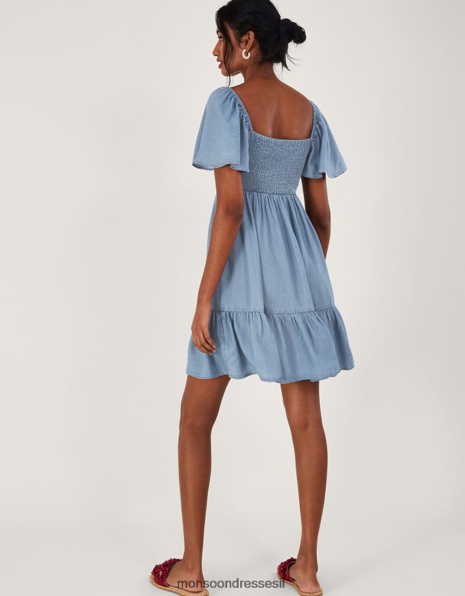 הַלבָּשָׁה Monsoon שמלת ג'ינס קצרה רקומה כחול (כחול ג'ינס) נשים HTJ0TZ974