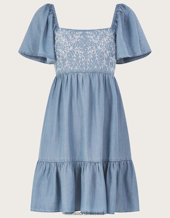 הַלבָּשָׁה Monsoon שמלת ג'ינס קצרה רקומה כחול (כחול ג'ינס) נשים HTJ0TZ974