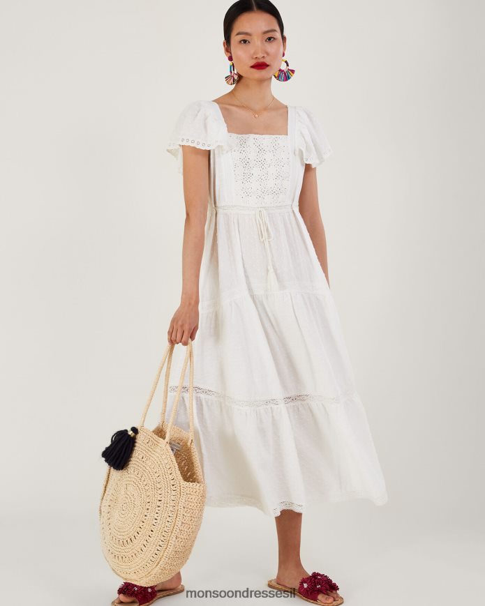 הַלבָּשָׁה Monsoon שמלת מידי מבד מעורב ארוג לבן נשים HTJ0TZ979