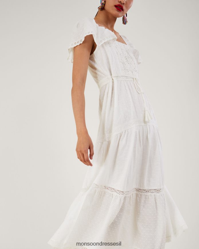 הַלבָּשָׁה Monsoon שמלת מידי מבד מעורב ארוג לבן נשים HTJ0TZ979