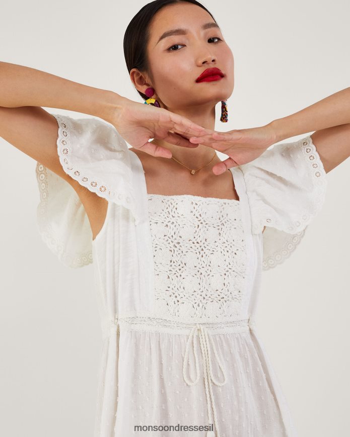 הַלבָּשָׁה Monsoon שמלת מידי מבד מעורב ארוג לבן נשים HTJ0TZ979