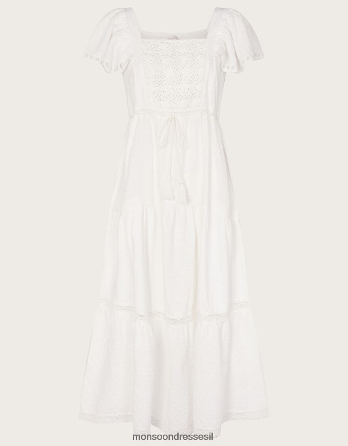 הַלבָּשָׁה Monsoon שמלת מידי מבד מעורב ארוג לבן נשים HTJ0TZ979