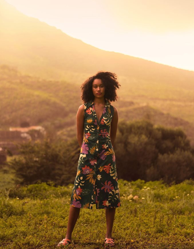 הַלבָּשָׁה Monsoon שמלת צווארון בהדפס פרחוני לורנה ירוק נשים HTJ0TZ984