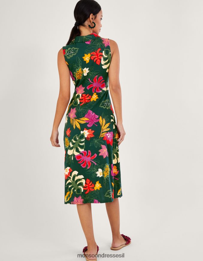 הַלבָּשָׁה Monsoon שמלת צווארון בהדפס פרחוני לורנה ירוק נשים HTJ0TZ984