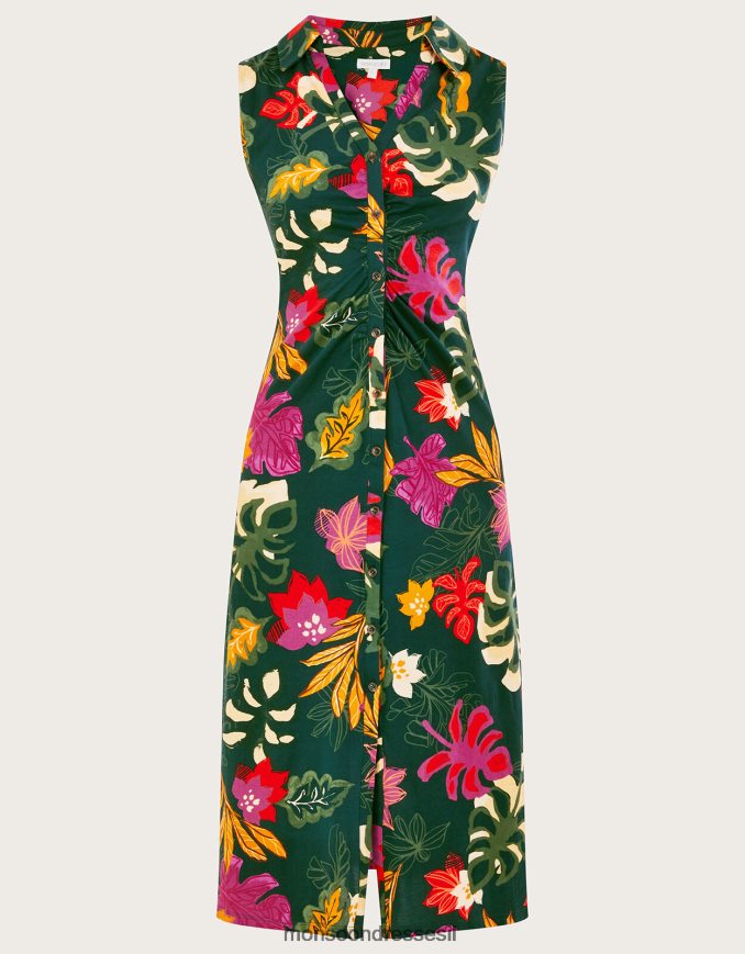 הַלבָּשָׁה Monsoon שמלת צווארון בהדפס פרחוני לורנה ירוק נשים HTJ0TZ984