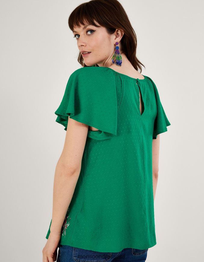 הַלבָּשָׁה Monsoon חולצת טריקו עם שרוולים מתנפנפים עם ג'ני ירוק נשים HTJ0TZ986