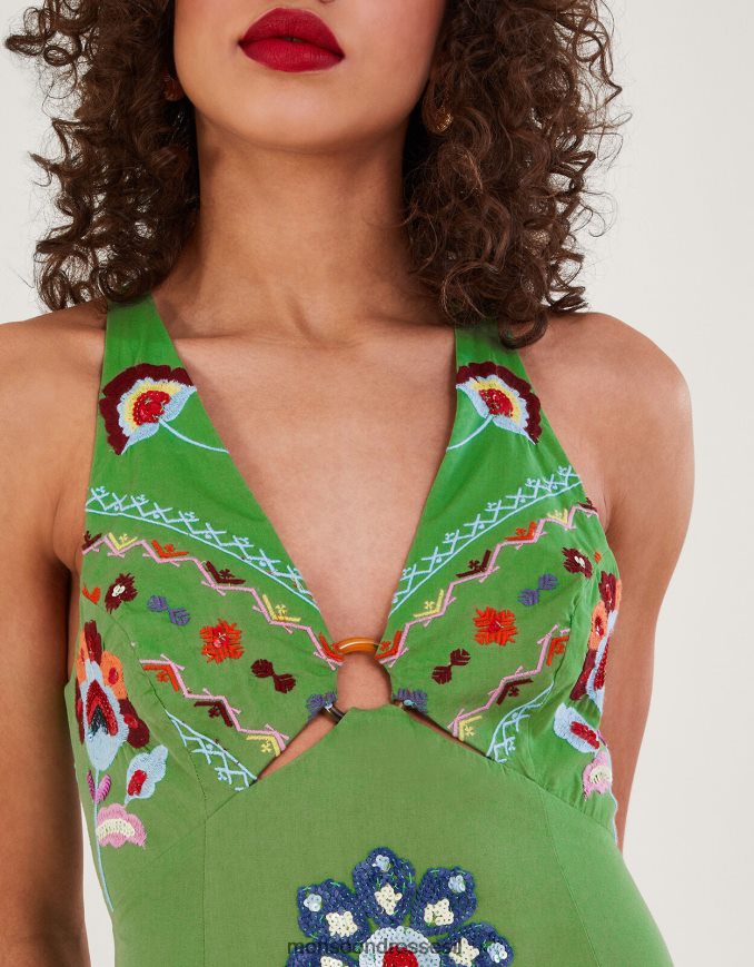 הַלבָּשָׁה Monsoon שמלת מקסי מעוטרת בפרטי טבעת שירלי ירוק נשים HTJ0TZ987