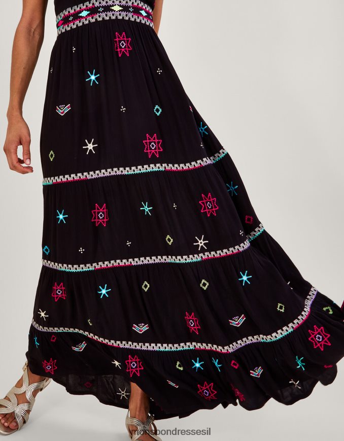 הַלבָּשָׁה Monsoon שמלת קמי מקסי רקומה במוטיב רצועה רחבה שָׁחוֹר נשים HTJ0TZ990