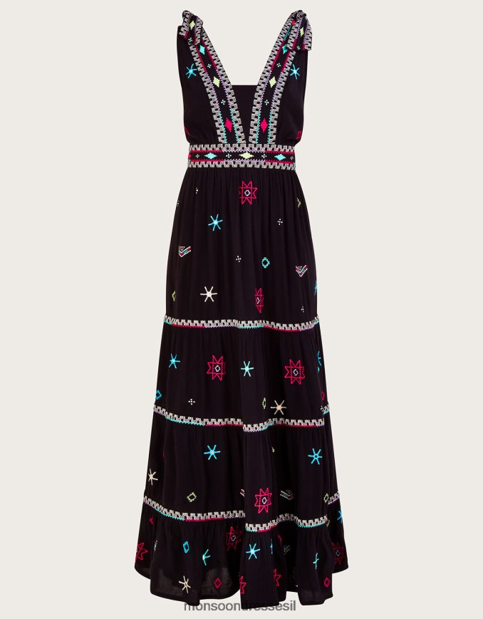 הַלבָּשָׁה Monsoon שמלת קמי מקסי רקומה במוטיב רצועה רחבה שָׁחוֹר נשים HTJ0TZ990