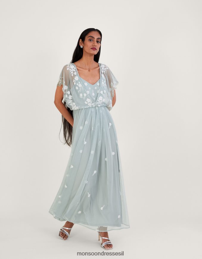 הַלבָּשָׁה Monsoon שמלת מקסי רקומה באורך קצר יותר ירוק (מרווה) נשים HTJ0TZ991