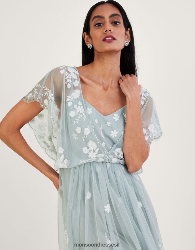 הַלבָּשָׁה Monsoon שמלת מקסי רקומה באורך קצר יותר ירוק (מרווה) נשים HTJ0TZ991