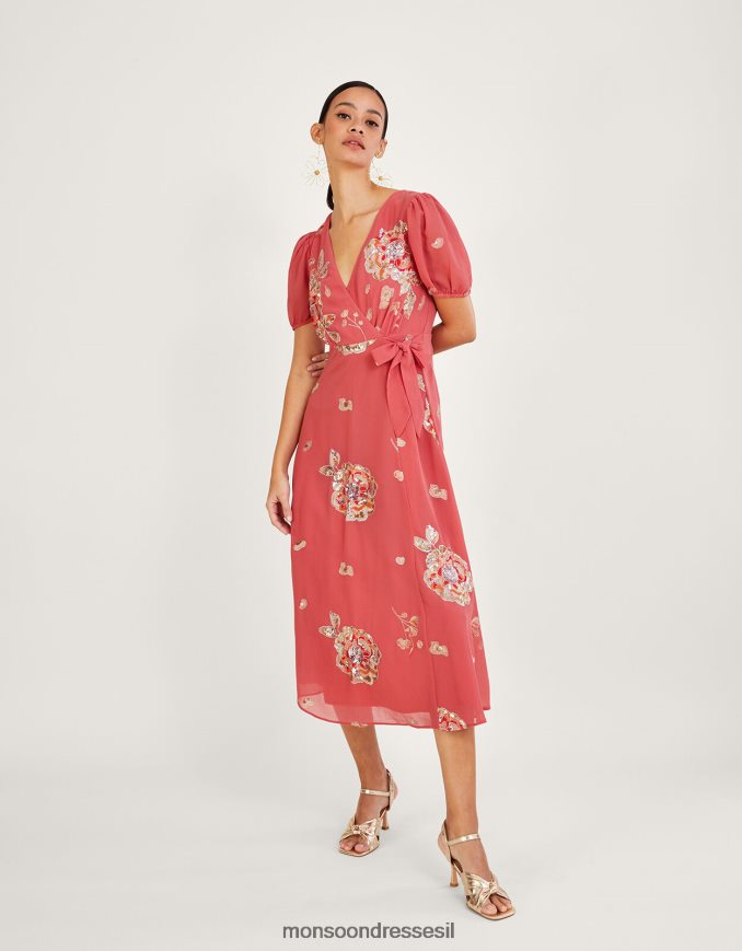 הַלבָּשָׁה Monsoon שמלת מעטפת קירה מעוטרת בפוליאסטר ממוחזר וָרוֹד נשים HTJ0TZ992