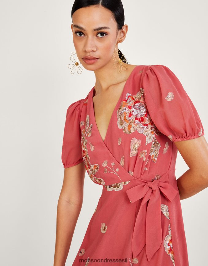 הַלבָּשָׁה Monsoon שמלת מעטפת קירה מעוטרת בפוליאסטר ממוחזר וָרוֹד נשים HTJ0TZ992