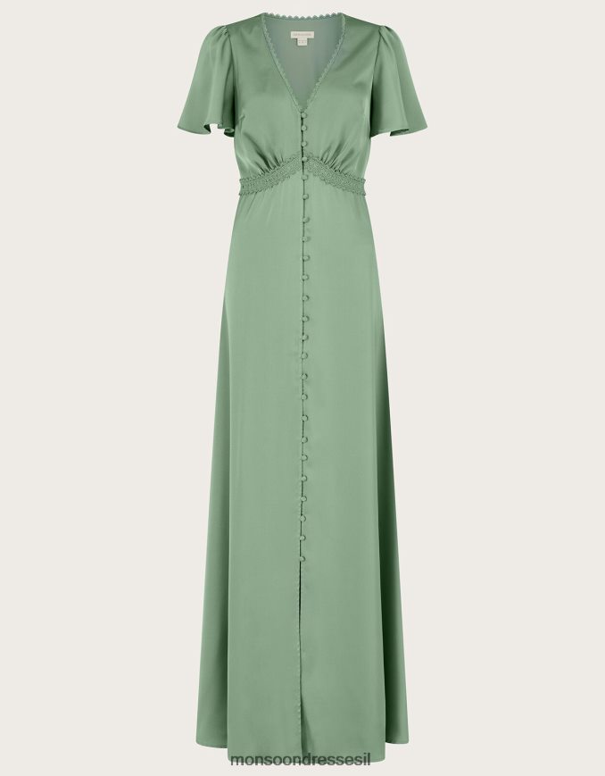 הַלבָּשָׁה Monsoon שמלת מקסי סאטן קיסוס ירוק נשים HTJ0TZ996