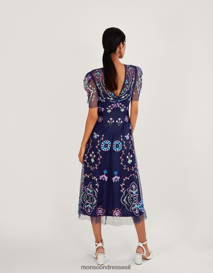 הַלבָּשָׁה Monsoon שמלת מידי רקומה של ליאור בפוליאסטר ממוחזר כחול (צי) נשים HTJ0TZ997