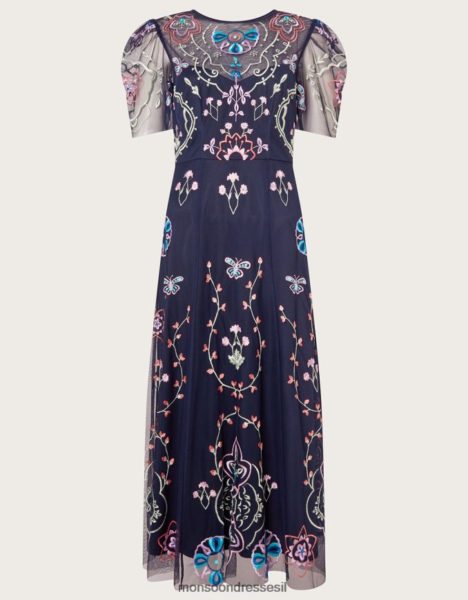 הַלבָּשָׁה Monsoon שמלת מידי רקומה של ליאור בפוליאסטר ממוחזר כחול (צי) נשים HTJ0TZ997