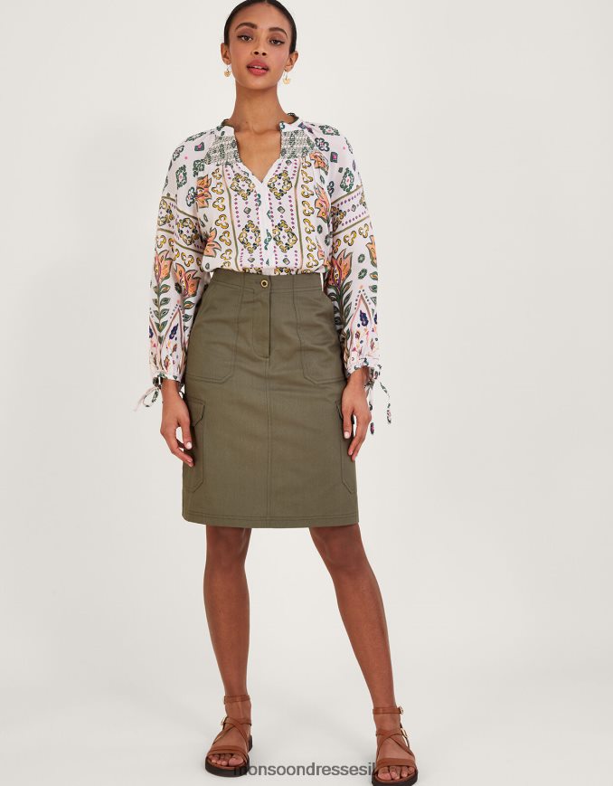 הַלבָּשָׁה Monsoon חצאית מטען פשוטה ירוק (חאקי) נשים HTJ0TZ998