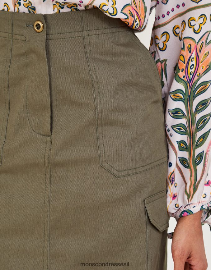 הַלבָּשָׁה Monsoon חצאית מטען פשוטה ירוק (חאקי) נשים HTJ0TZ998