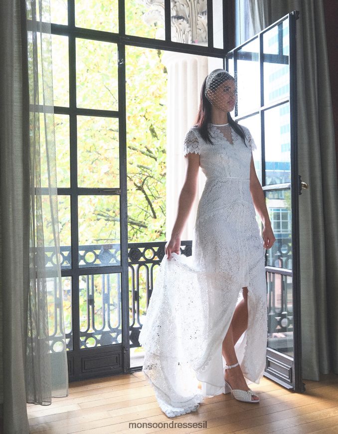 הַלבָּשָׁה Monsoon שמלת מקסי כלה תחרה של סיינה שֶׁנהָב נשים HTJ0TZ9