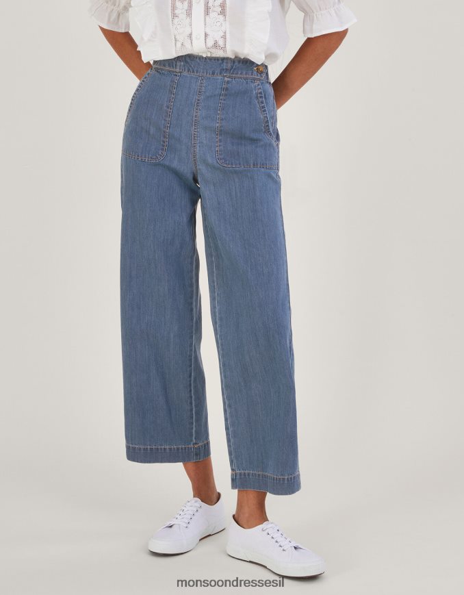 הַלבָּשָׁה Monsoon Harper crop ג'ינס משיכה רחב רגל באורך רגיל כחול (כחול ג'ינס) נשים HTJ0TZ425