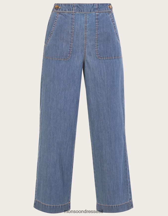 הַלבָּשָׁה Monsoon Harper crop ג'ינס משיכה רחב רגל באורך רגיל כחול (כחול ג'ינס) נשים HTJ0TZ425
